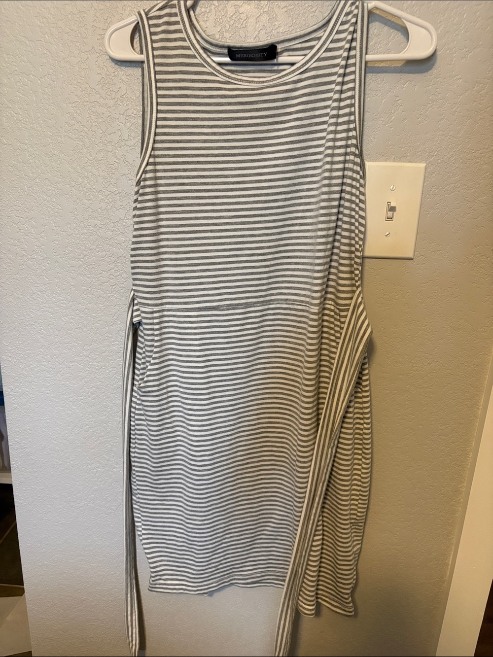 Striped Sleeveless Tie-Sash Mini Dress in Gray & White by Madewell
